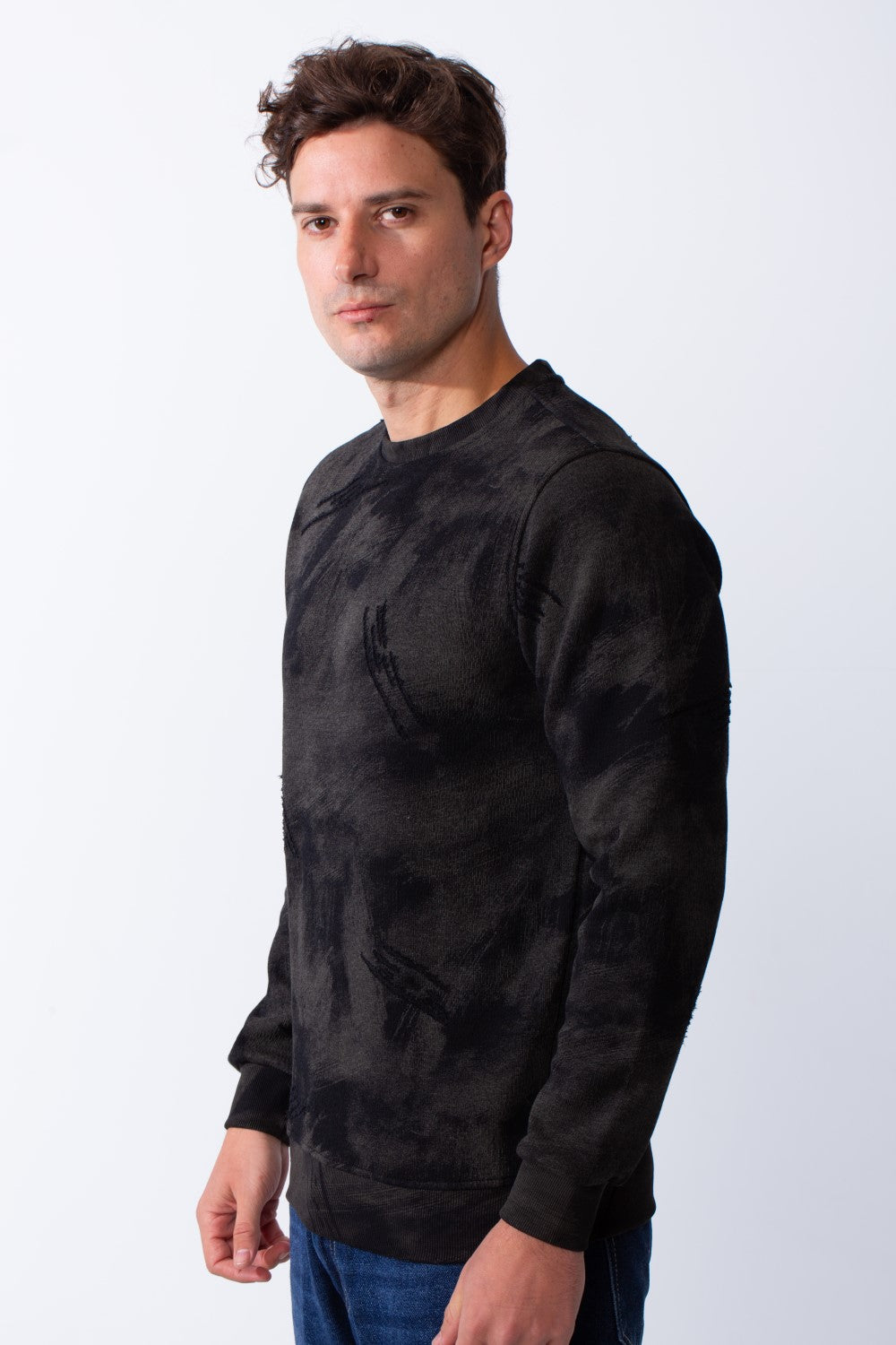 Men's Long Sleeves Round Neckline Marble Pattern Comfortable Casual Slim Fit Sweatshirt