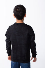سويت شيرت للأولاد بأكمام طويلة برقبة دائرية ونمط رخامي وأساور مضلعة مع Slim Fit