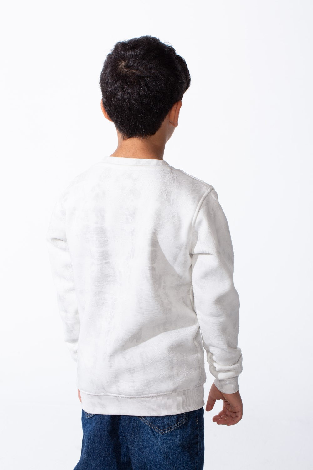 سويت شيرت للأولاد بأكمام طويلة برقبة دائرية ونمط رخامي وأساور مضلعة مع Slim Fit