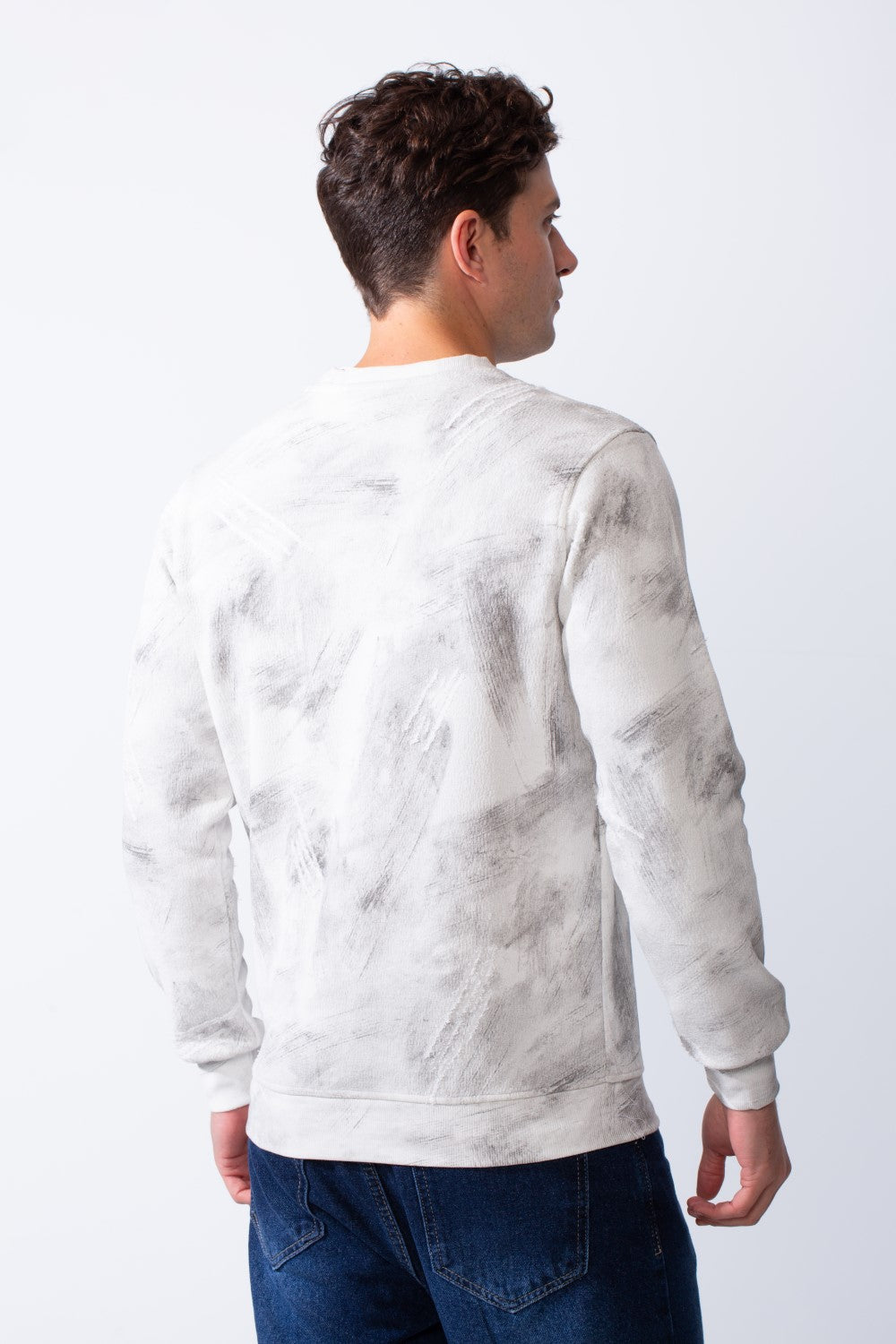 Men's Long Sleeves Round Neckline Marble Pattern Comfortable Casual Slim Fit Sweatshirt