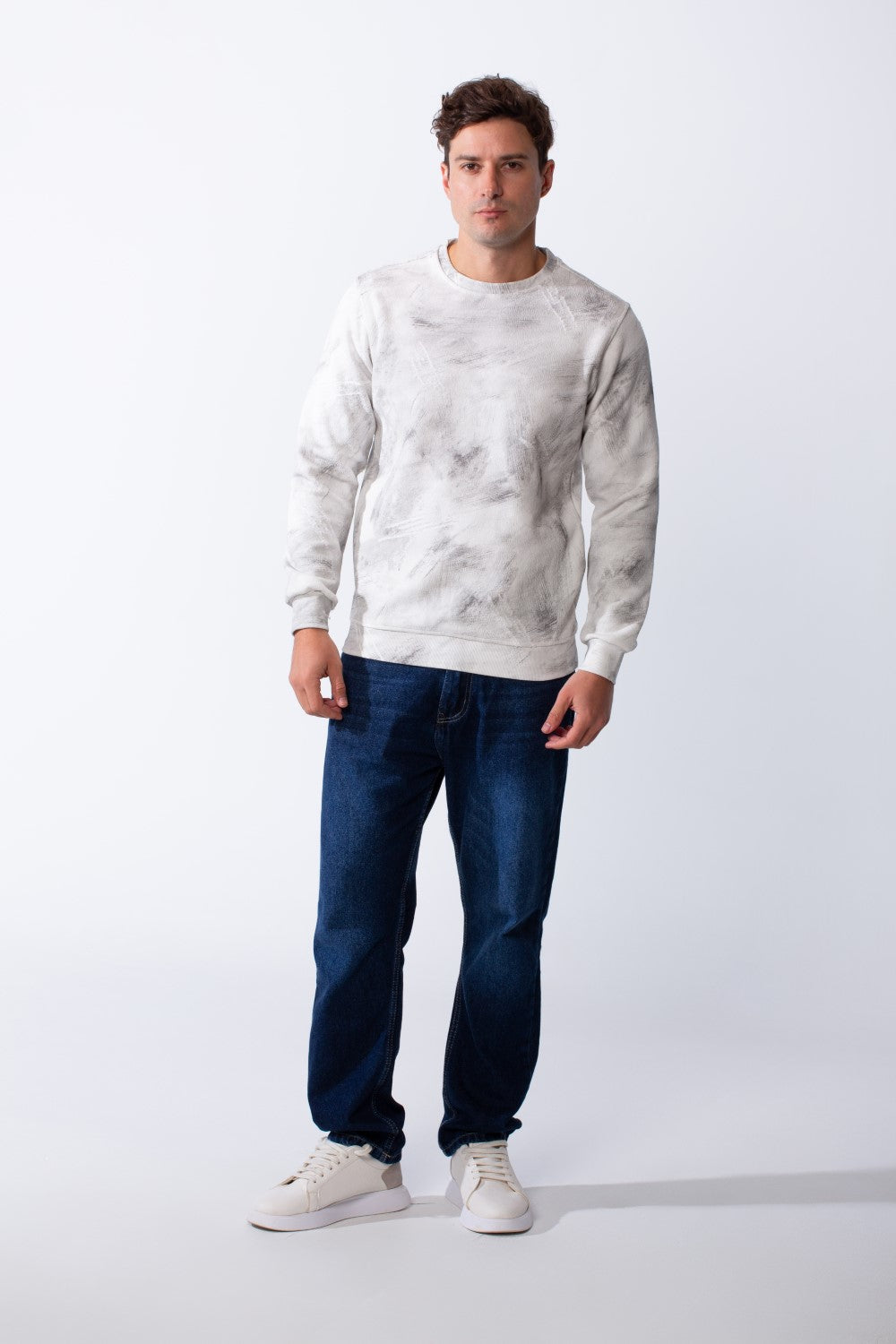 Men's Long Sleeves Round Neckline Marble Pattern Comfortable Casual Slim Fit Sweatshirt