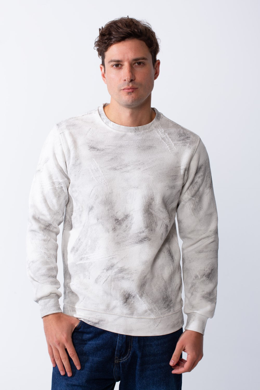 Men's Long Sleeves Round Neckline Marble Pattern Comfortable Casual Slim Fit Sweatshirt