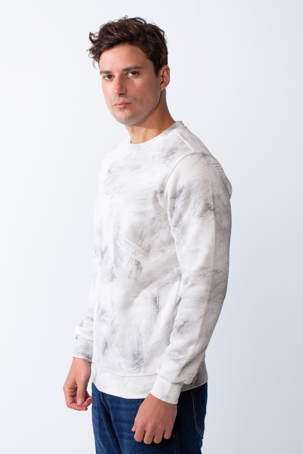 Men's Long Sleeves Round Neckline Marble Pattern Comfortable Casual Slim Fit Sweatshirt