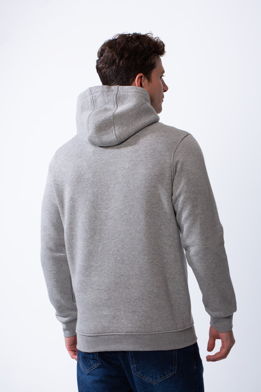 Men's Kangaroo Front Pockets Long Sleeves Design With Hooded Text Print Detail Slim Fit Melton Sweatshirt