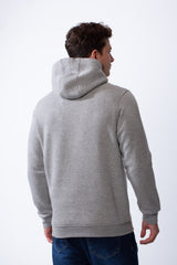 Men's Kangaroo Front Pockets Long Sleeves Design With Hooded Text Print Detail Slim Fit Melton Sweatshirt
