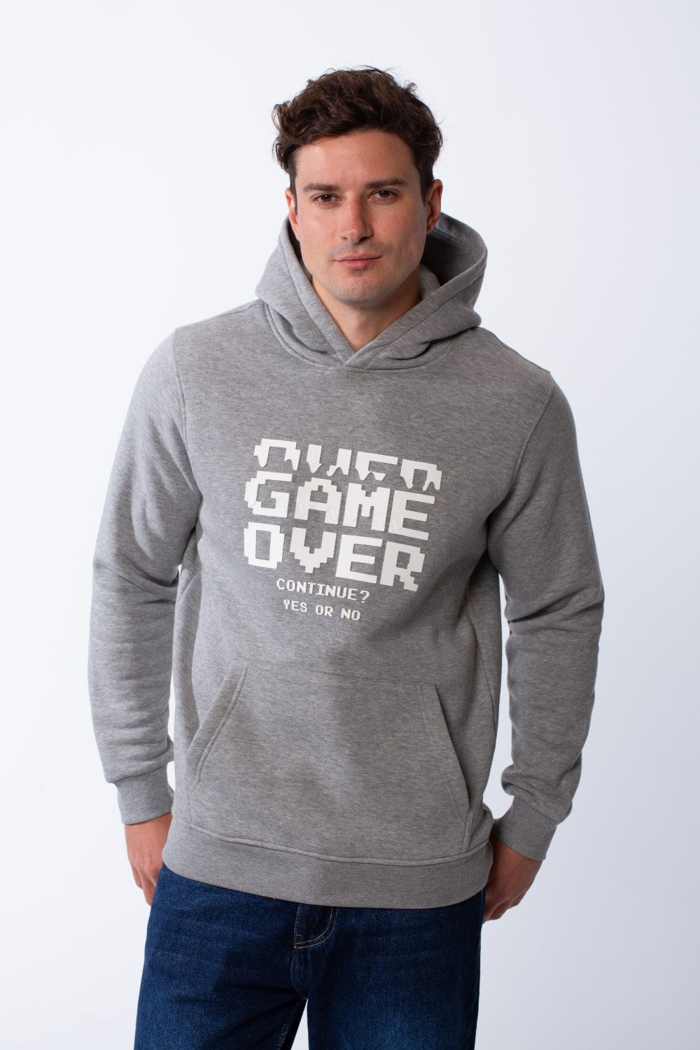 Men's Kangaroo Front Pockets Long Sleeves Design With Hooded Text Print Detail Slim Fit Melton Sweatshirt