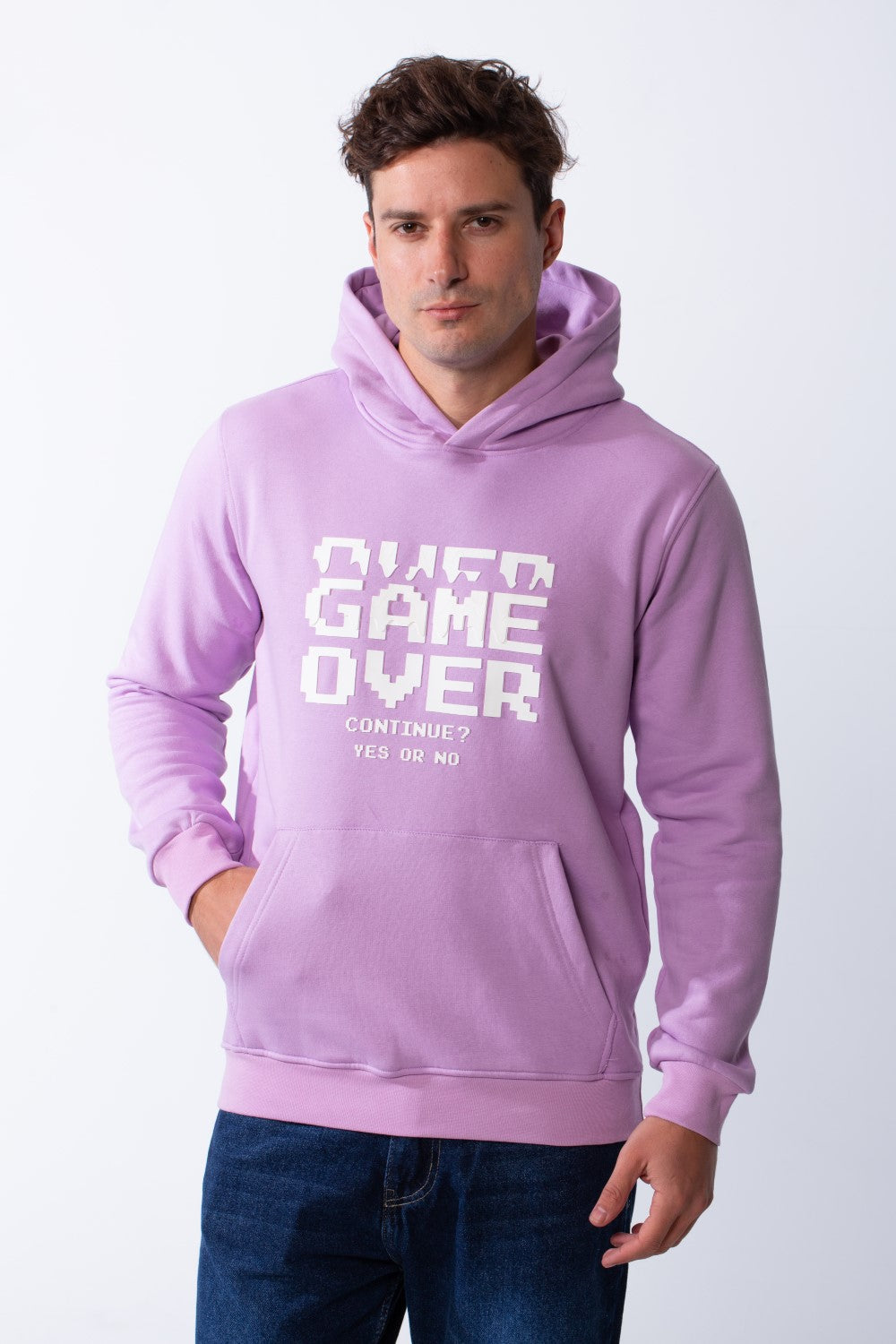 Men's Kangaroo Front Pockets Long Sleeves Design With Hooded Text Print Detail Slim Fit Melton Sweatshirt