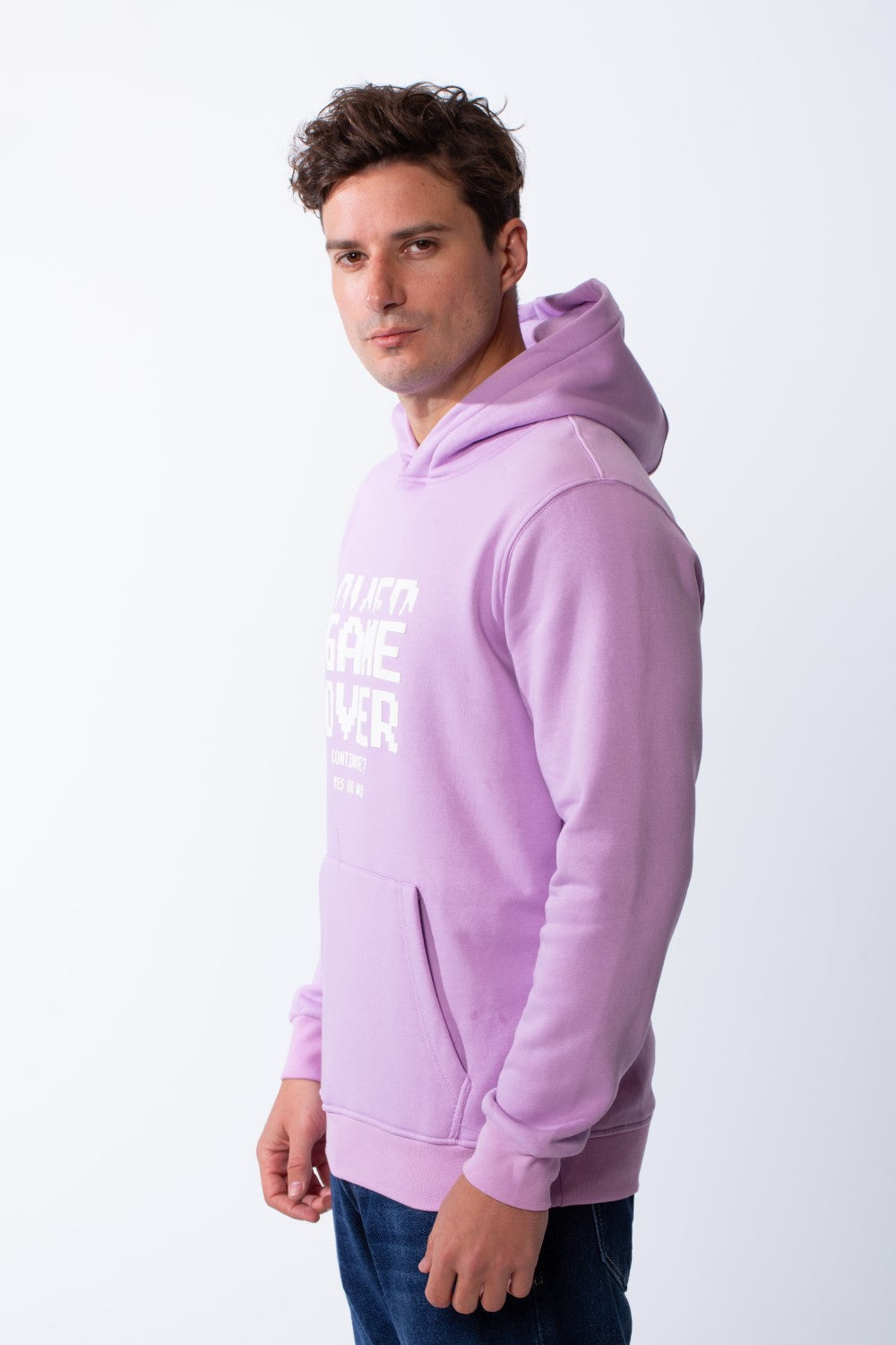 Men's Kangaroo Front Pockets Long Sleeves Design With Hooded Text Print Detail Slim Fit Melton Sweatshirt