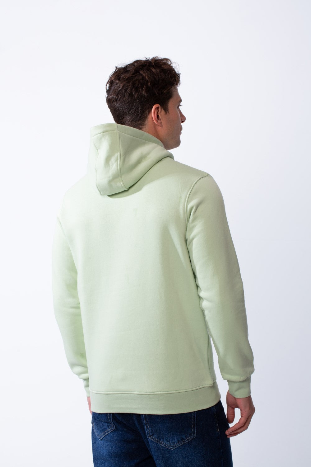 Men's Kangaroo Front Pockets Long Sleeves Design With Hooded Text Print Detail Slim Fit Melton Sweatshirt