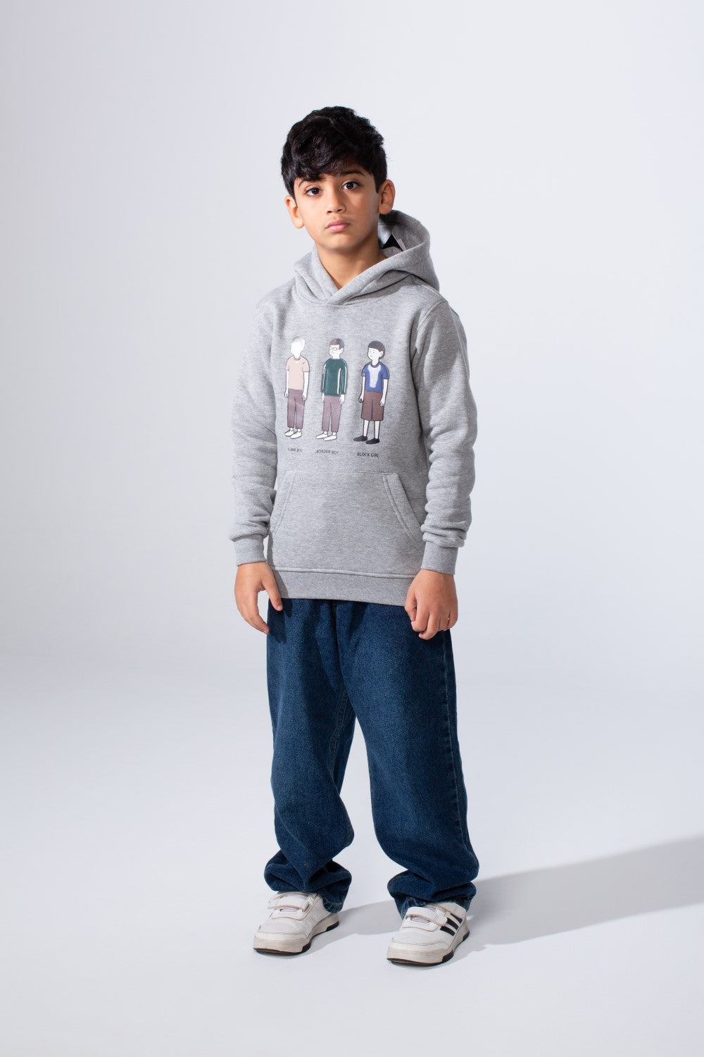 Boy's Character Graphic Print hood design Kangaroo Pocket Slim Fit Melton Sweatshirt