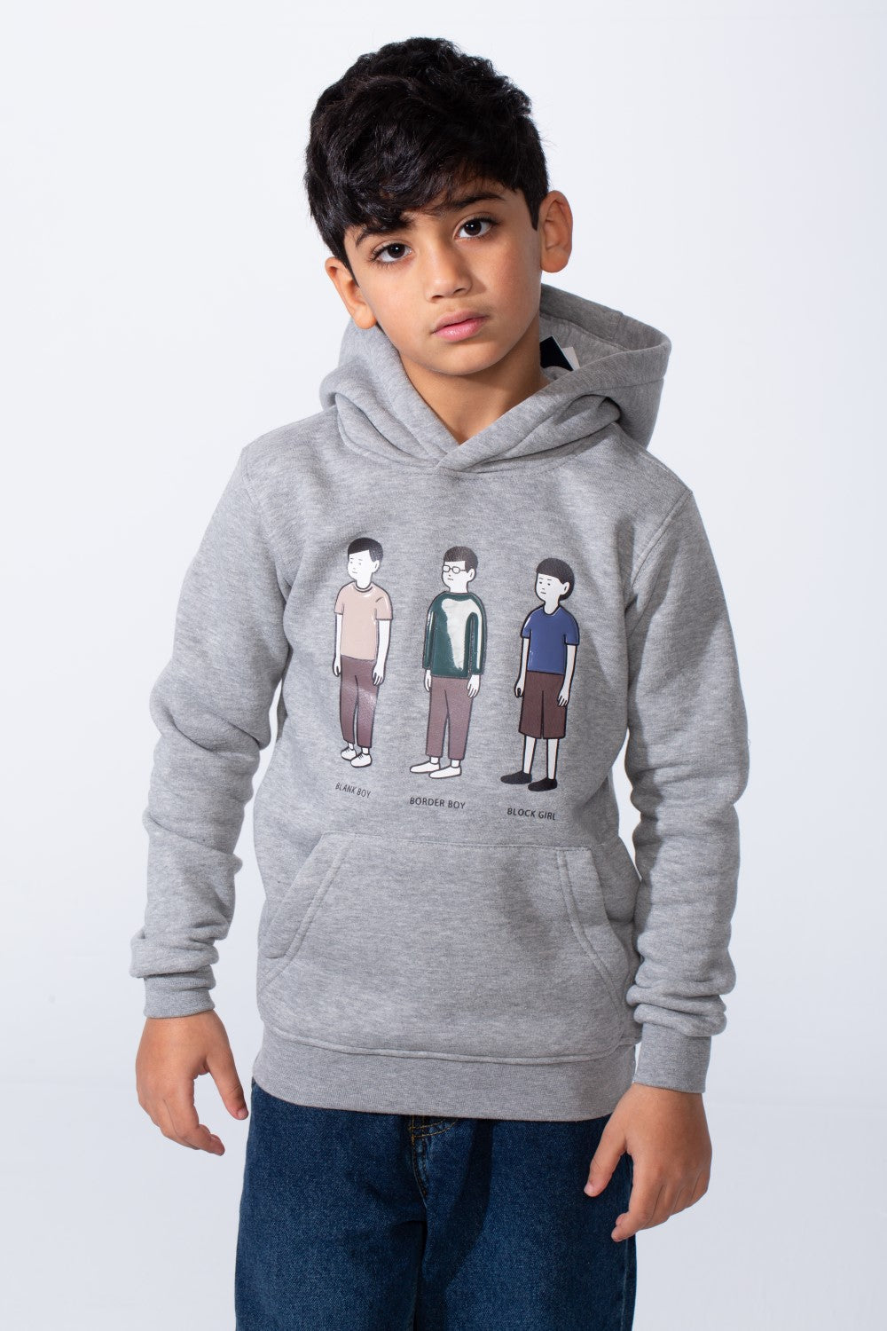 Boy's Character Graphic Print hood design Kangaroo Pocket Slim Fit Melton Sweatshirt