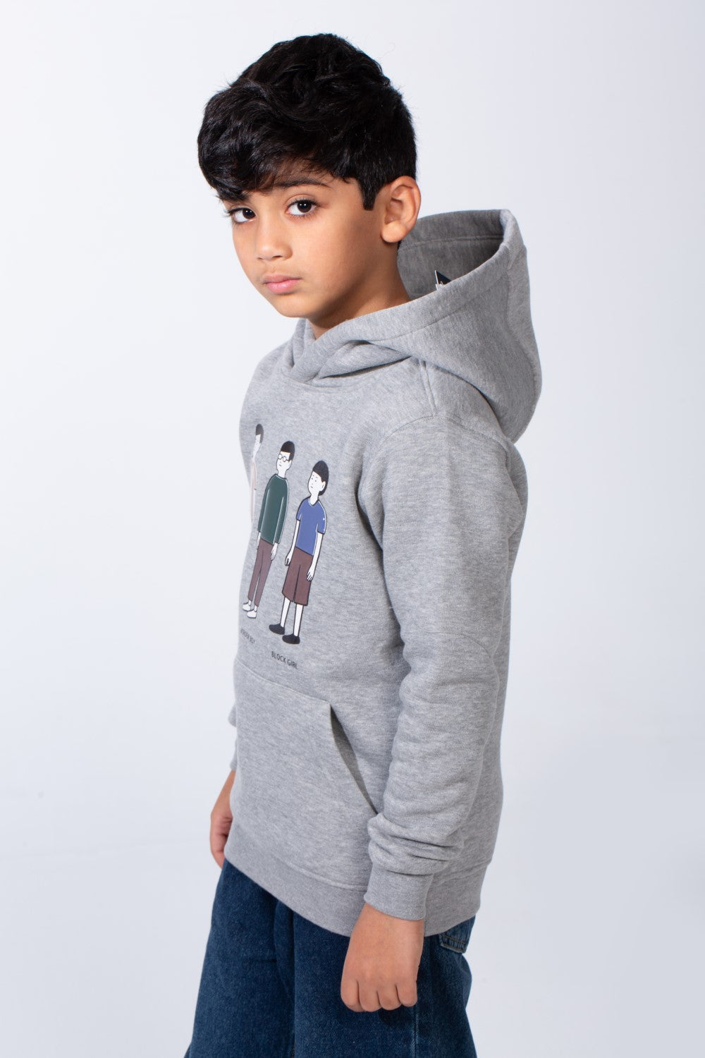 Boy's Character Graphic Print hood design Kangaroo Pocket Slim Fit Melton Sweatshirt