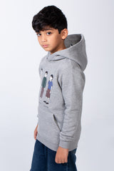 Boy's Character Graphic Print hood design Kangaroo Pocket Slim Fit Melton Sweatshirt