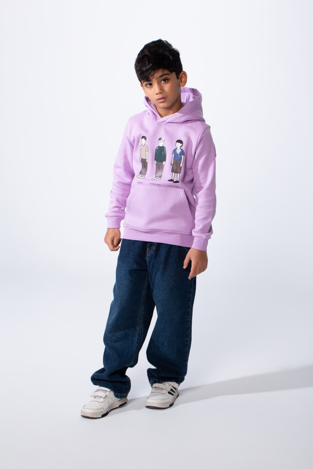 Boy's Character Graphic Print hood design Kangaroo Pocket Slim Fit Melton Sweatshirt