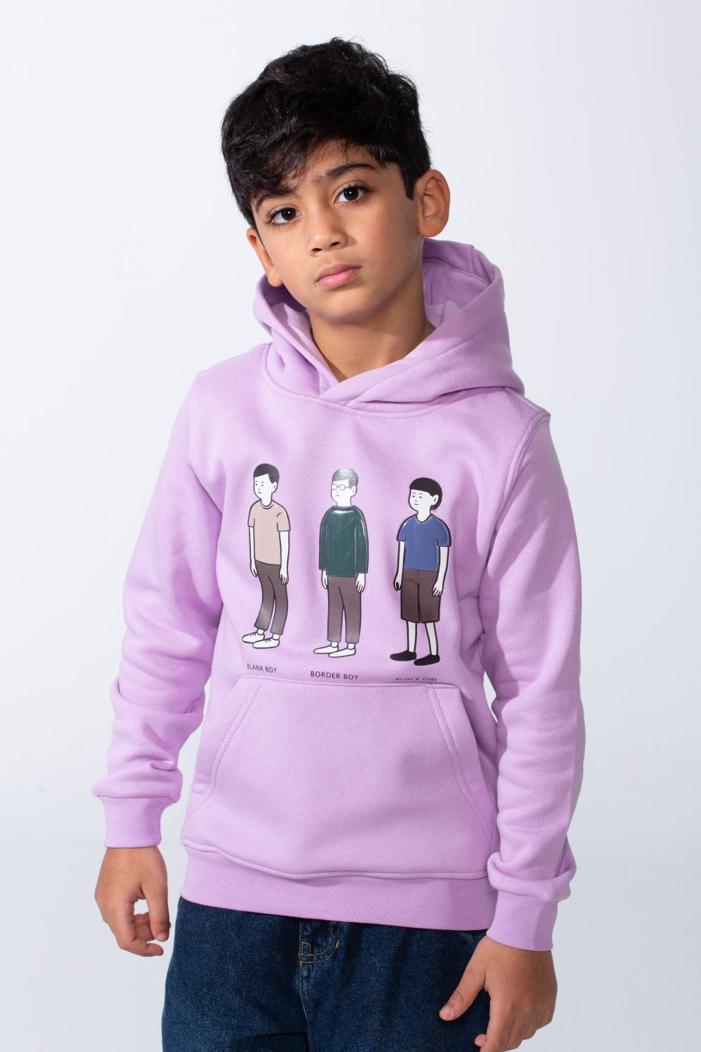 Boy's Character Graphic Print hood design Kangaroo Pocket Slim Fit Melton Sweatshirt