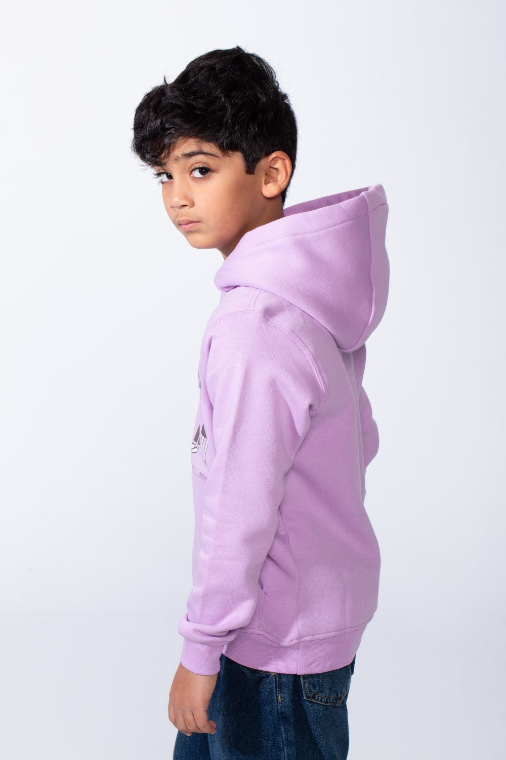 Boy's Character Graphic Print hood design Kangaroo Pocket Slim Fit Melton Sweatshirt