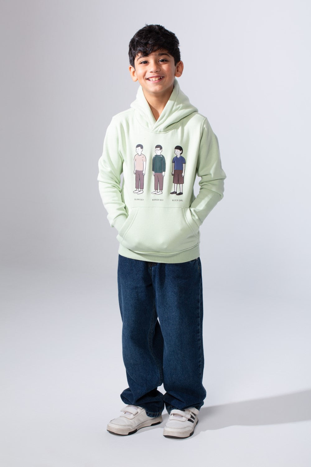Boy's Character Graphic Print hood design Kangaroo Pocket Slim Fit Melton Sweatshirt