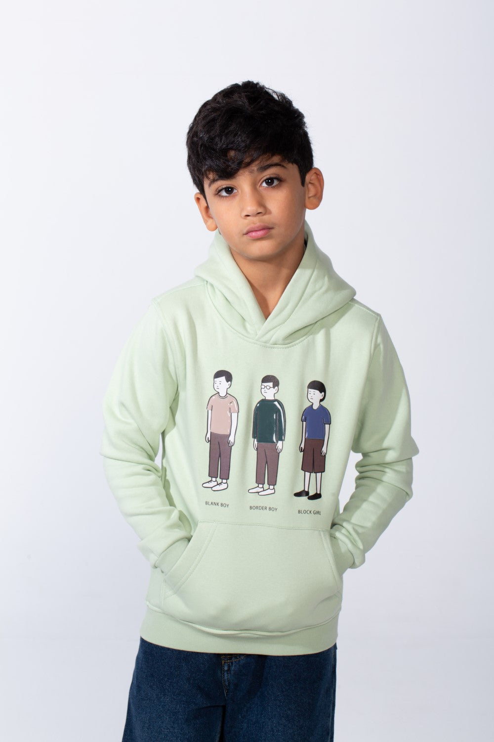 Boy's Character Graphic Print hood design Kangaroo Pocket Slim Fit Melton Sweatshirt