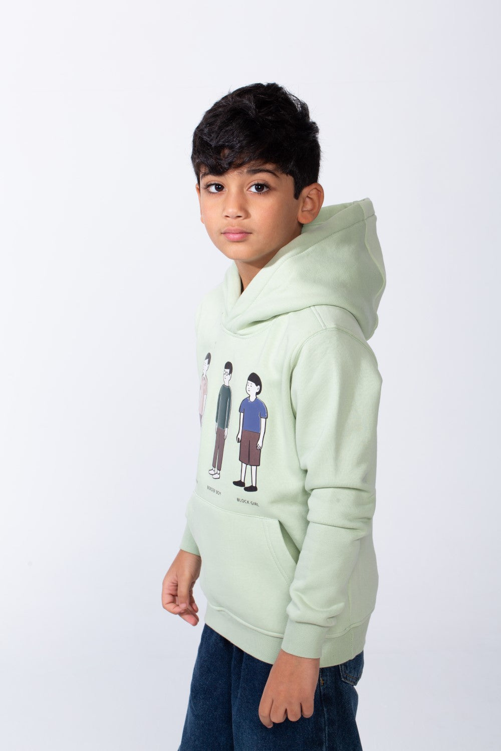 Boy's Character Graphic Print hood design Kangaroo Pocket Slim Fit Melton Sweatshirt