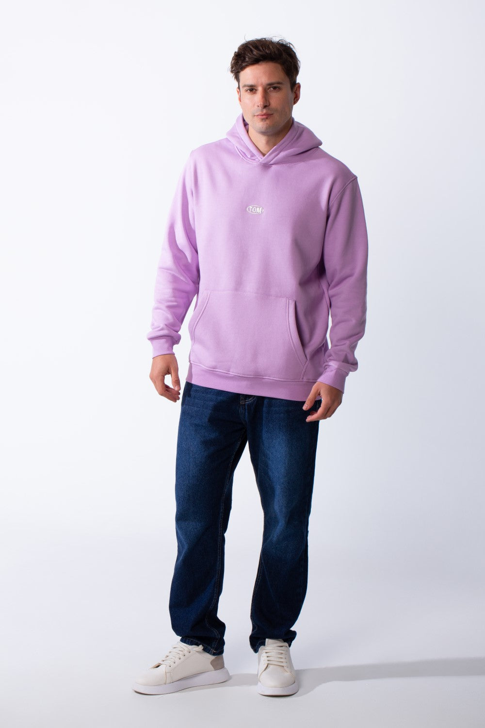 Men's Basic With Small Chest Logo Kangaroo Po0ckets Practical Slim Fit Melton Hood Sweatshirt