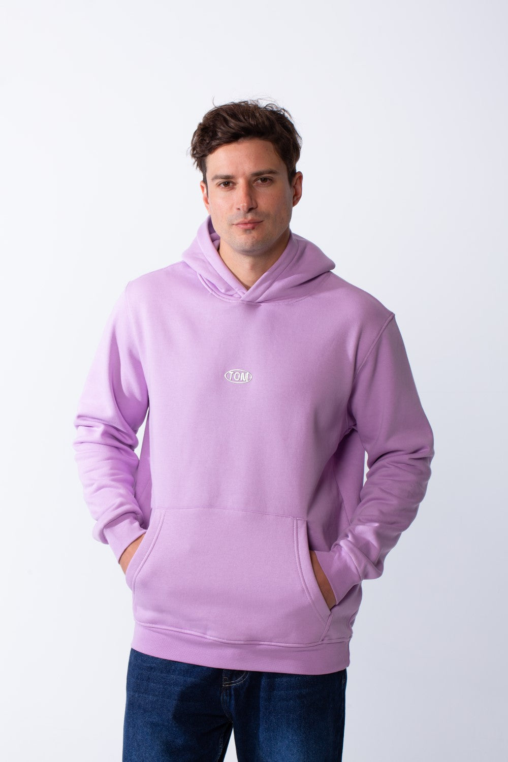 Men's Basic With Small Chest Logo Kangaroo Po0ckets Practical Slim Fit Melton Hood Sweatshirt