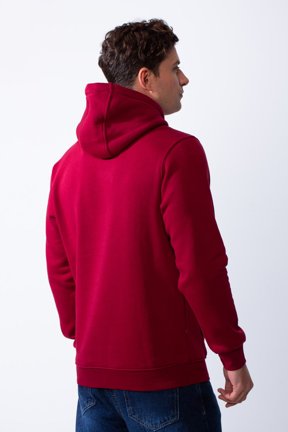 Men's Basic With Small Chest Logo Kangaroo Po0ckets Practical Slim Fit Melton Hood Sweatshirt