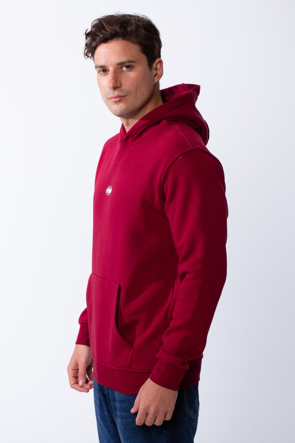 Men's Basic With Small Chest Logo Kangaroo Po0ckets Practical Slim Fit Melton Hood Sweatshirt