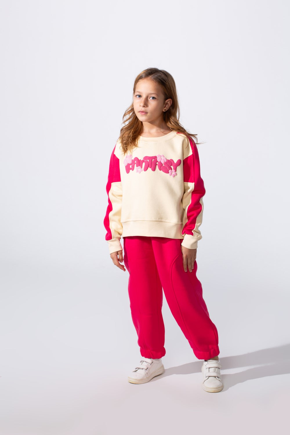 Girl's Tomato Store Melton Slim Fit Outfit Set Color-Block Design Playful
