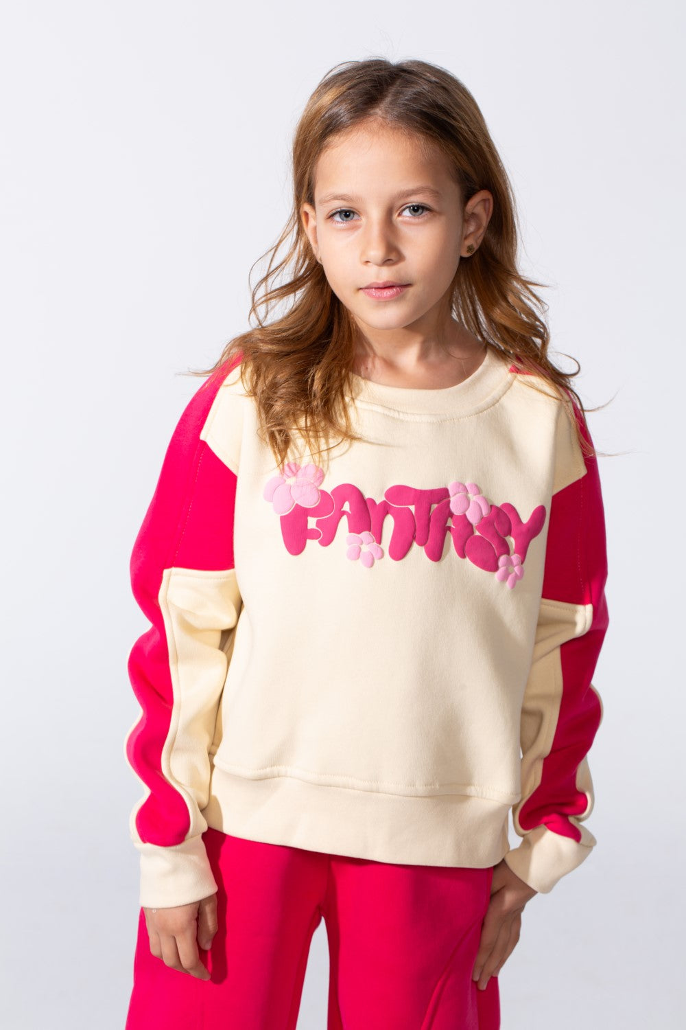 Girl's Tomato Store Melton Slim Fit Outfit Set Color-Block Design Playful