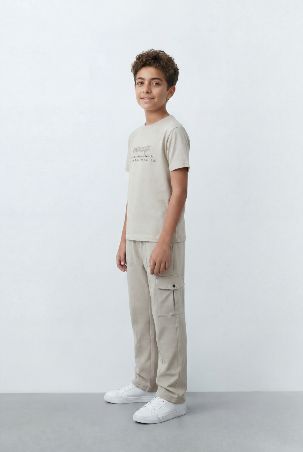 Boy's Tomato Store Paradise Graphic Set Minimal Front Typography Print Slim Fit Outfit