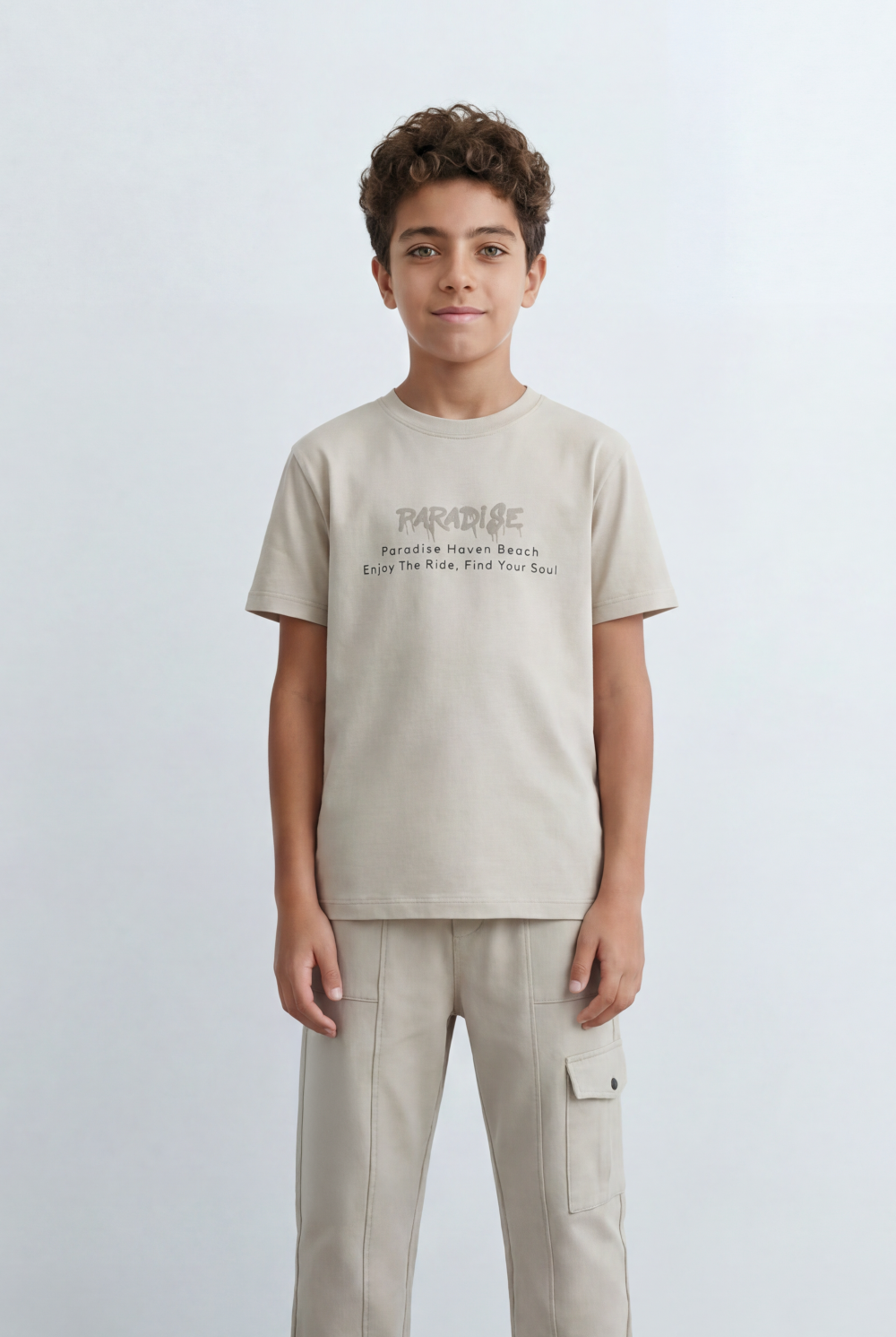 Boy's Tomato Store Paradise Graphic Set Minimal Front Typography Print Slim Fit Outfit