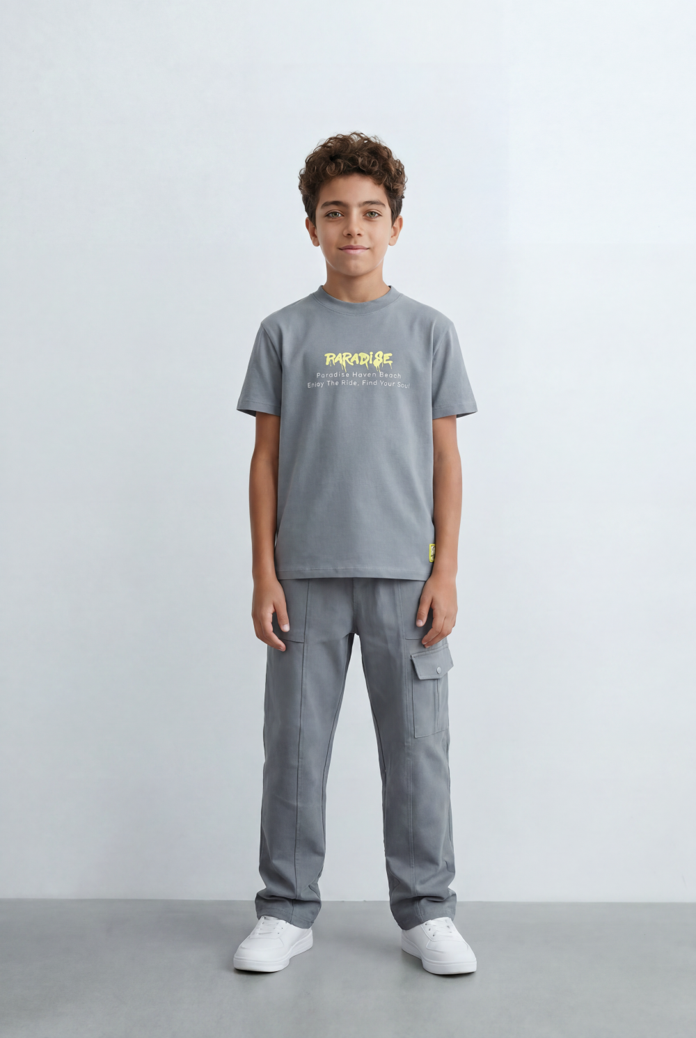 Boy's Tomato Store Paradise Graphic Set Minimal Front Typography Print Slim Fit Outfit