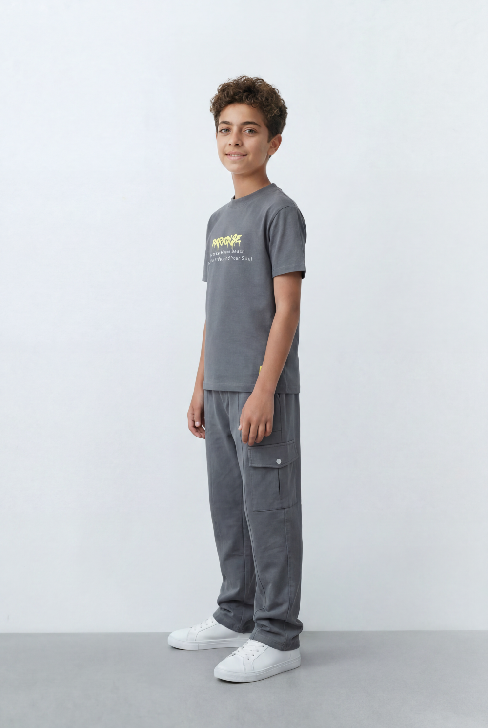 Boy's Tomato Store Paradise Graphic Set Minimal Front Typography Print Slim Fit Outfit