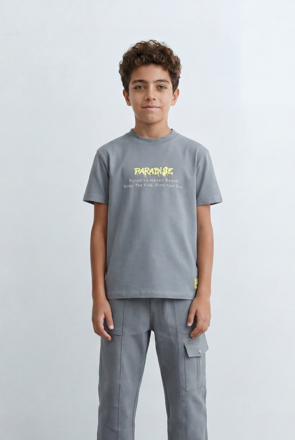 Boy's Tomato Store Paradise Graphic Set Minimal Front Typography Print Slim Fit Outfit
