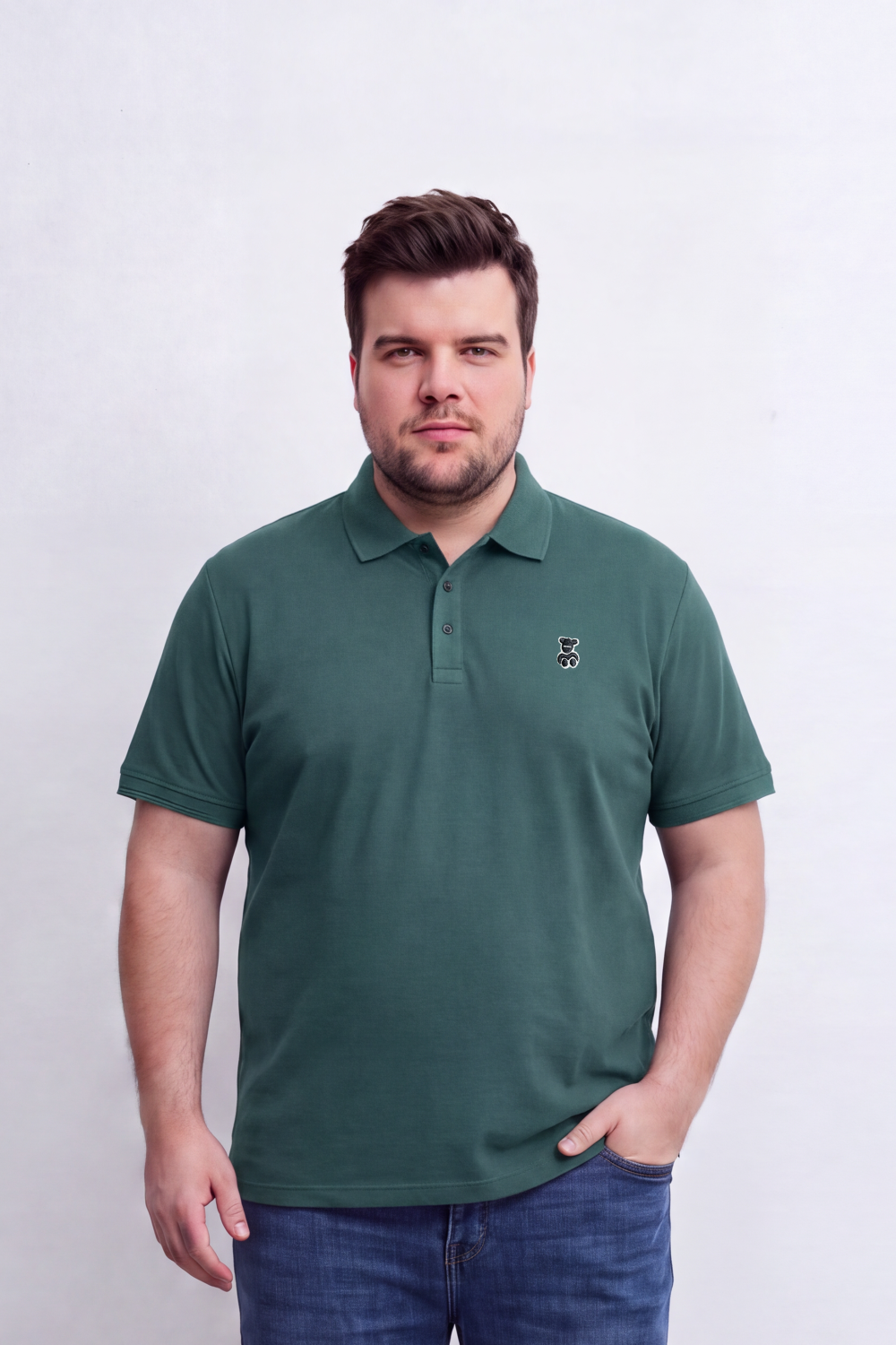 Men's Tomato Store Premium Slim Fit Polo T-Shirt Minimal Bear Chest Embroidery Classic Button Big Size