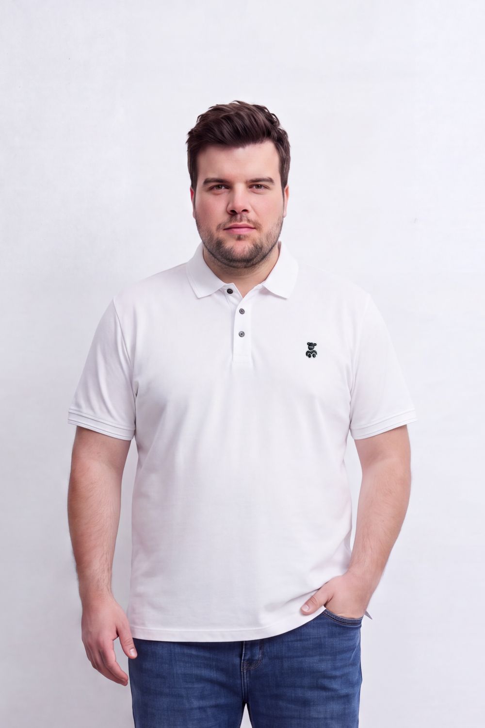 Men's Tomato Store Premium Slim Fit Polo T-Shirt Minimal Bear Chest Embroidery Classic Button Big Size