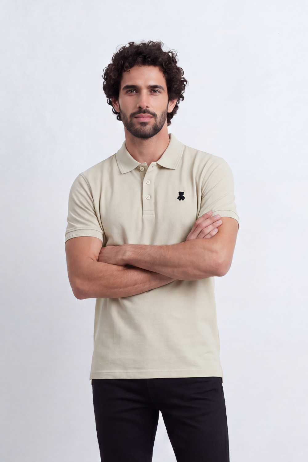 Men's Tomato Store Premium Polo T-Shirt Signature Bear Embroidery Classic Button Placket Clean Collar Detail Slim Fit