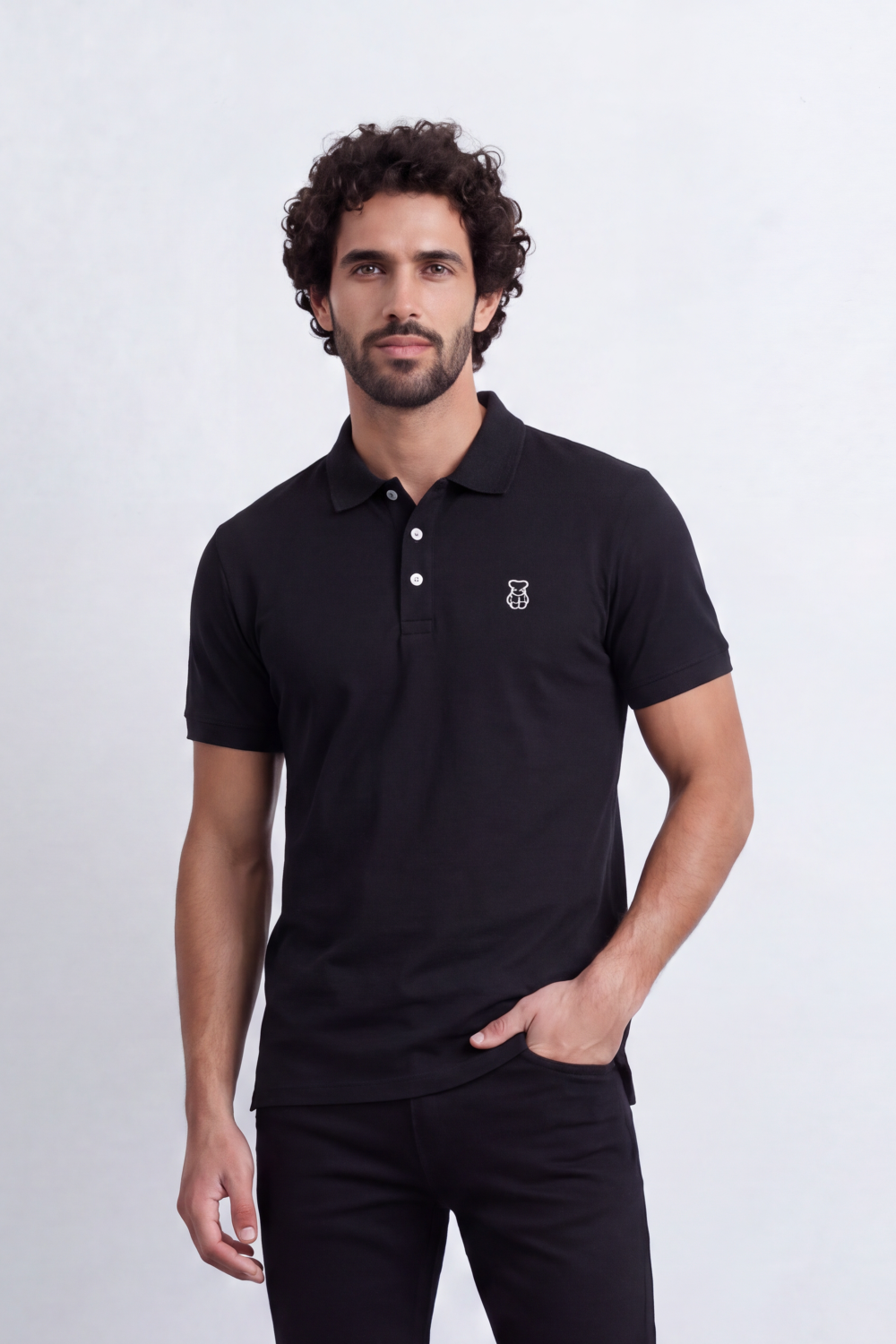Men's Tomato Store Premium Polo T-Shirt Signature Bear Embroidery Classic Button Placket Clean Collar Detail Slim Fit