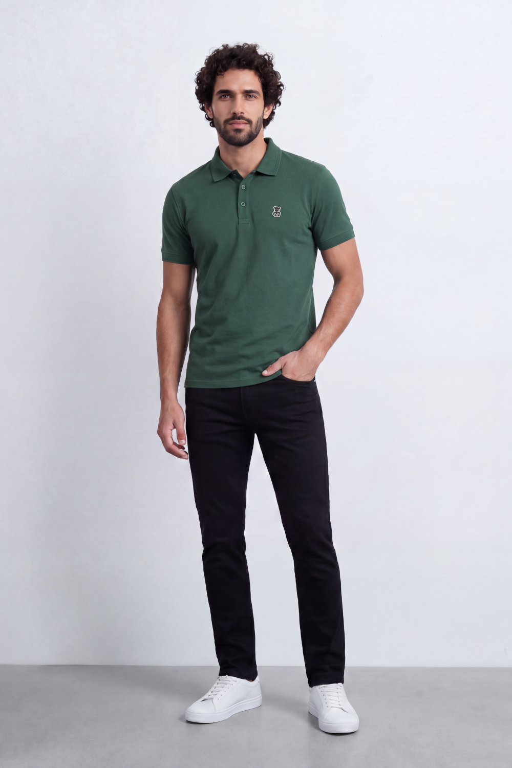 Men's Tomato Store Premium Polo T-Shirt Signature Bear Embroidery Classic Button Placket Clean Collar Detail Slim Fit