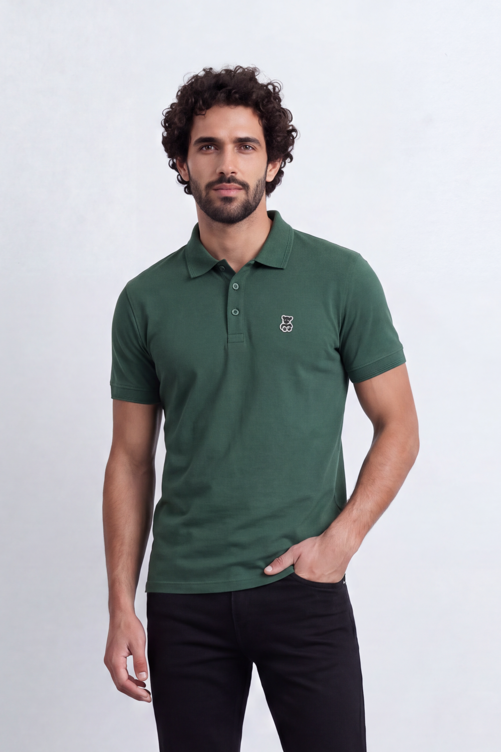 Men's Tomato Store Premium Polo T-Shirt Signature Bear Embroidery Classic Button Placket Clean Collar Detail Slim Fit