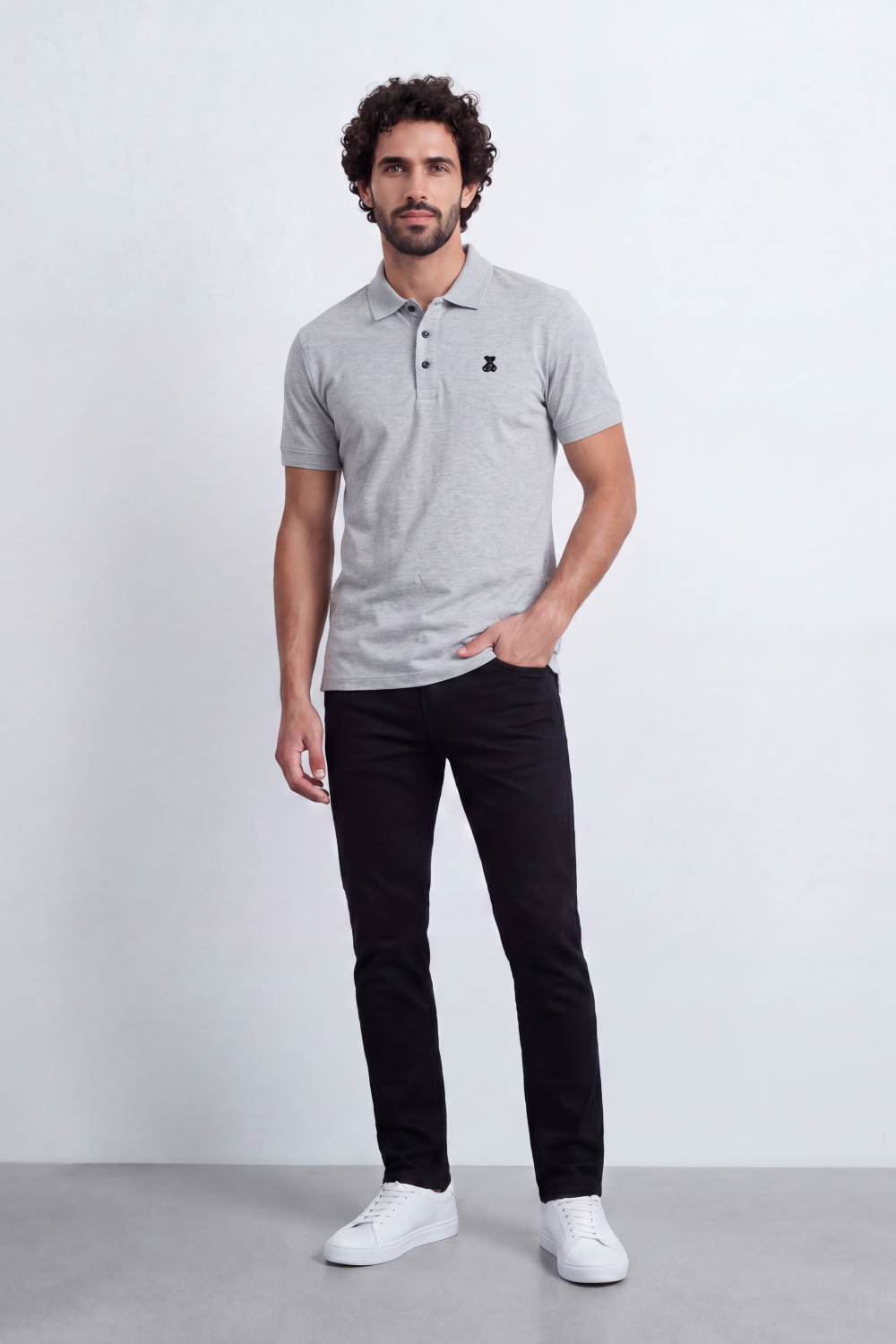 Men's Tomato Store Premium Polo T-Shirt Signature Bear Embroidery Classic Button Placket Clean Collar Detail Slim Fit