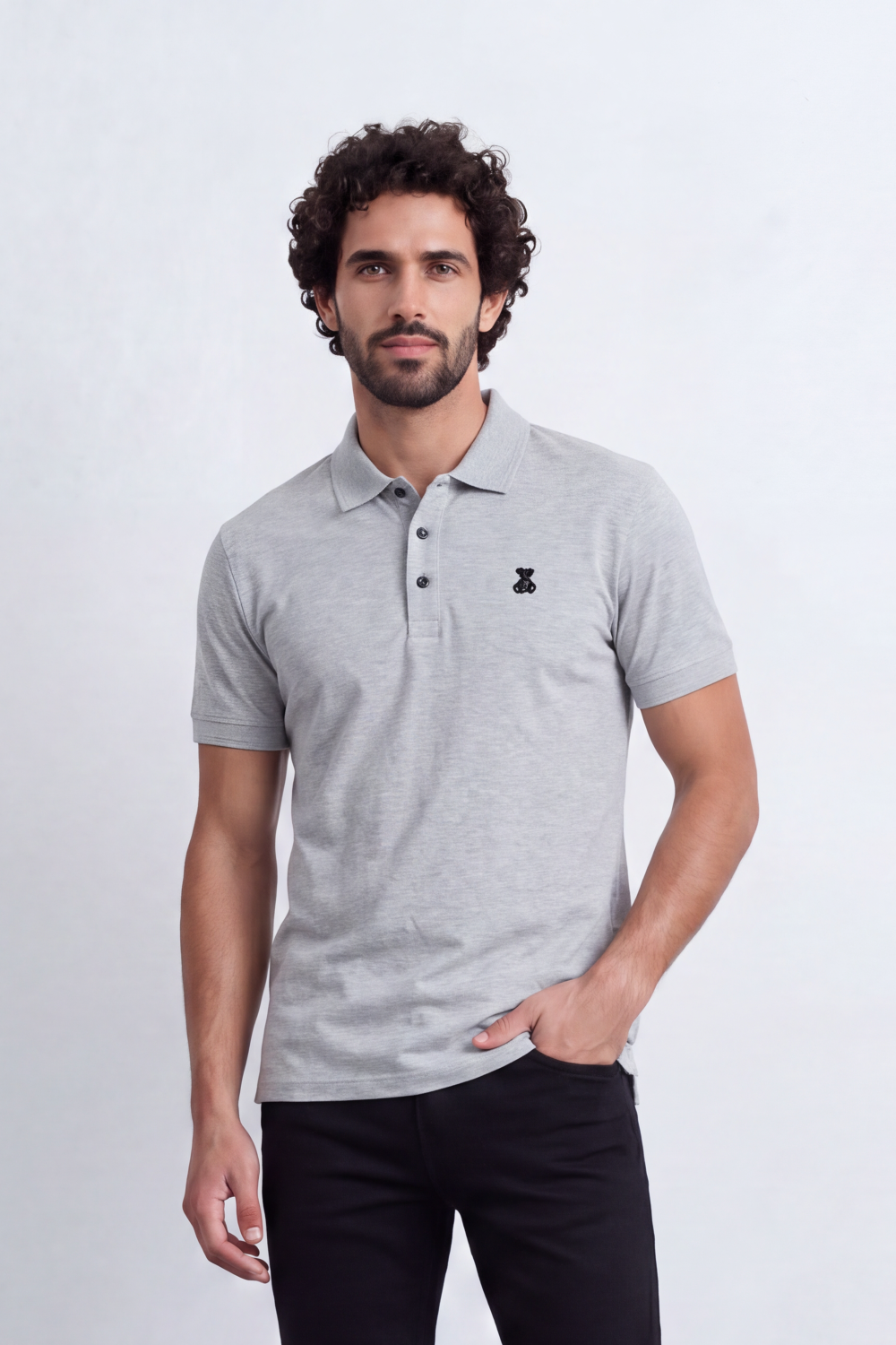 Men's Tomato Store Premium Polo T-Shirt Signature Bear Embroidery Classic Button Placket Clean Collar Detail Slim Fit
