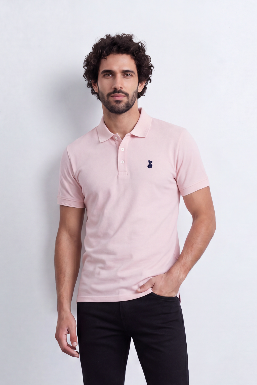 Men's Tomato Store Premium Polo T-Shirt Signature Bear Embroidery Classic Button Placket Clean Collar Detail Slim Fit