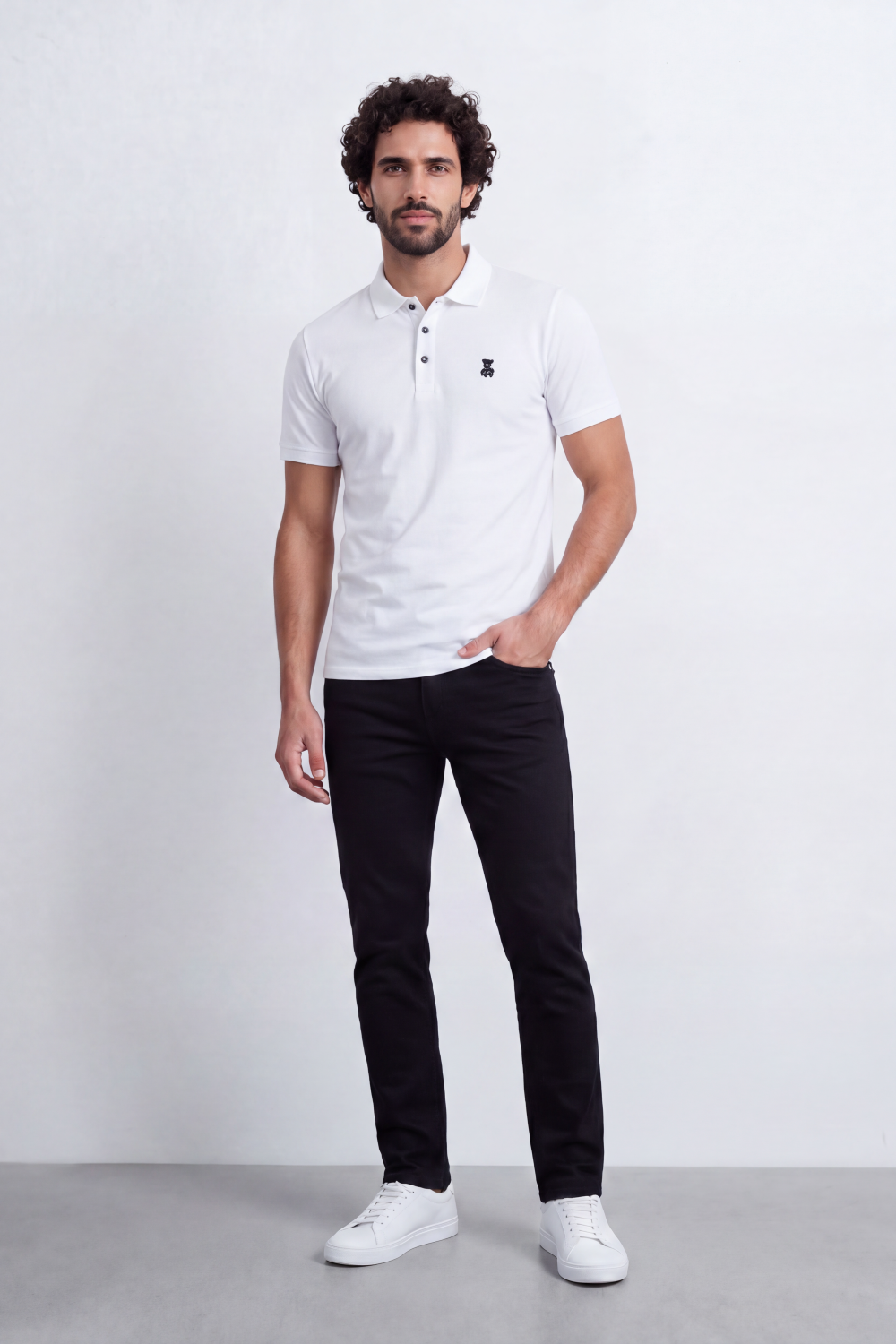 Men's Tomato Store Premium Polo T-Shirt Signature Bear Embroidery Classic Button Placket Clean Collar Detail Slim Fit