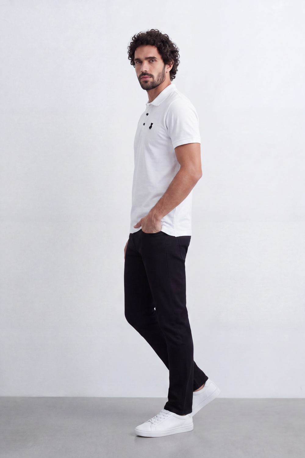 Men's Tomato Store Premium Polo T-Shirt Signature Bear Embroidery Classic Button Placket Clean Collar Detail Slim Fit