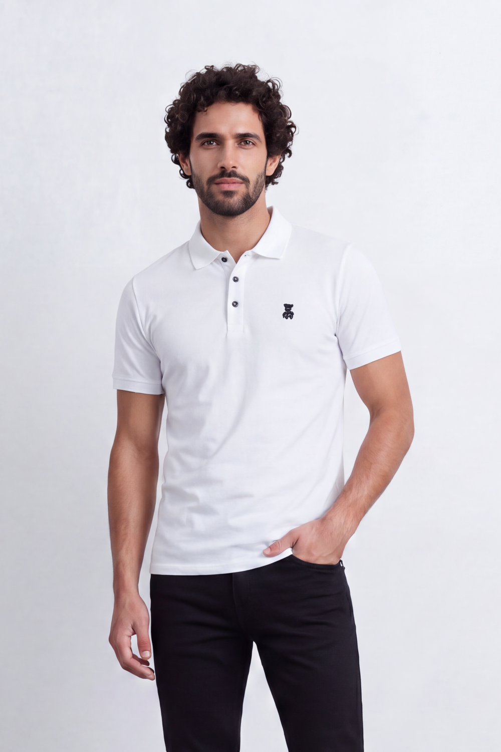 Men's Tomato Store Premium Polo T-Shirt Signature Bear Embroidery Classic Button Placket Clean Collar Detail Slim Fit