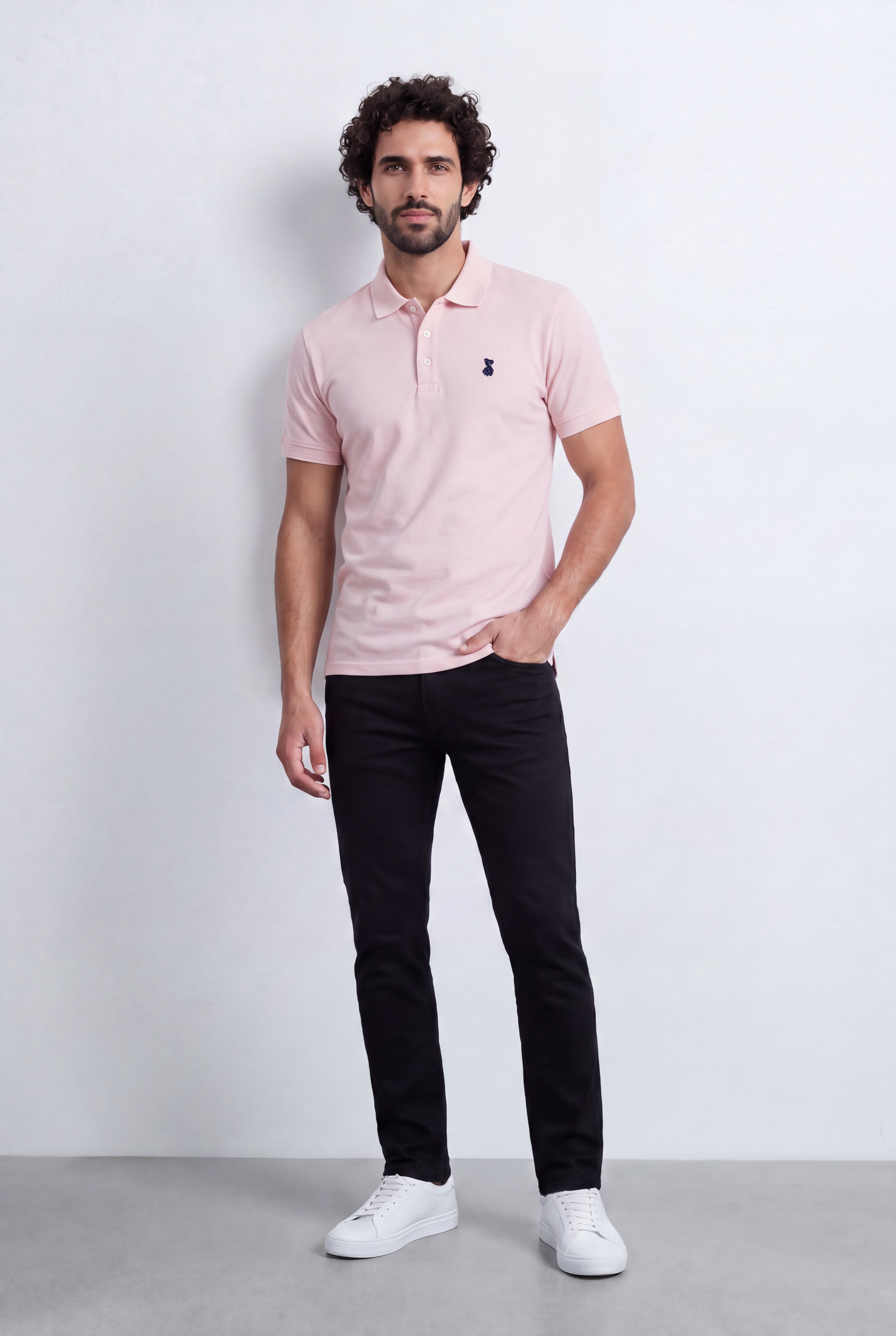 Men's Tomato Store Premium Polo T-Shirt Signature Bear Embroidery Classic Button Placket Clean Collar Detail Slim Fit