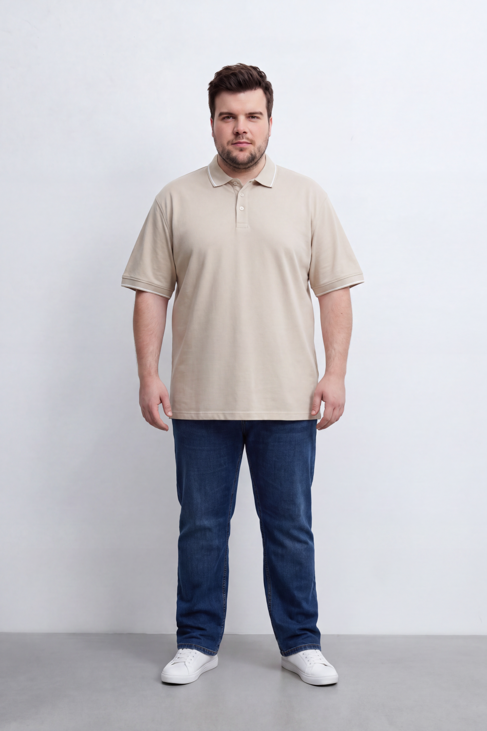 Men's Tomato Store Big Size Slim Fit Polo Shirt Contrast Tipped Collar And Cuffs Three-Button Placket