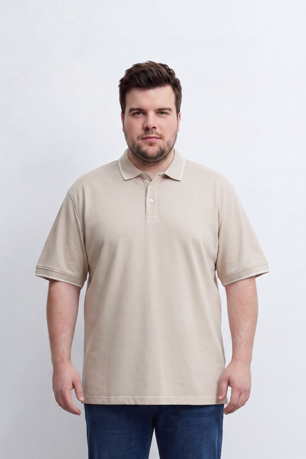Men's Tomato Store Big Size Slim Fit Polo Shirt Contrast Tipped Collar And Cuffs Three-Button Placket