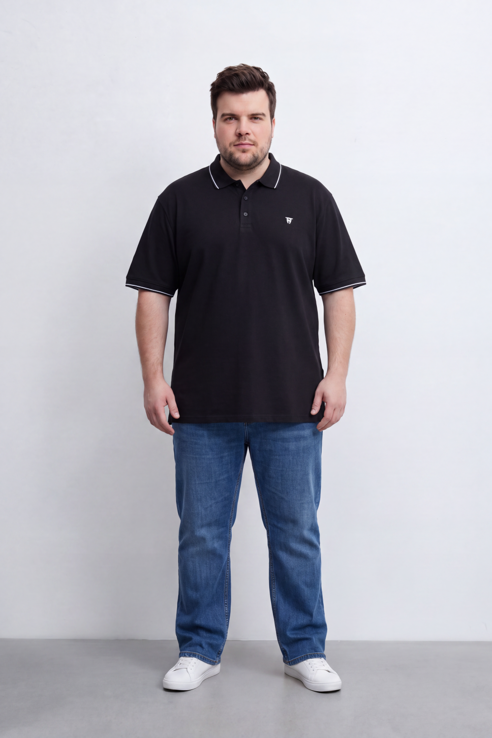 Men's Tomato Store Big Size Slim Fit Polo Shirt Contrast Tipped Collar And Cuffs Three-Button Placket